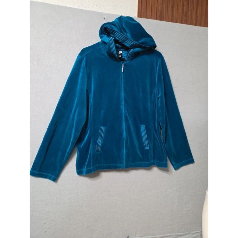 White Stag Teal Velvet Full Zip Jacket Size xl Rhinestone Zipper